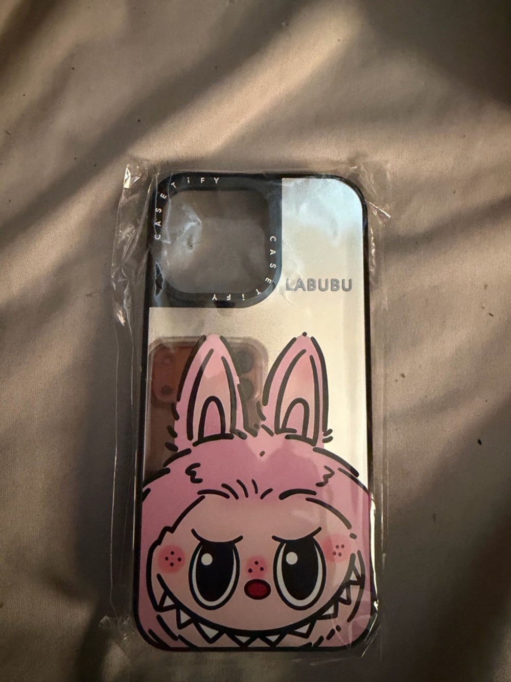 Casetify Labubu Pink Bunny Graphic Phone Case in Pink and Black